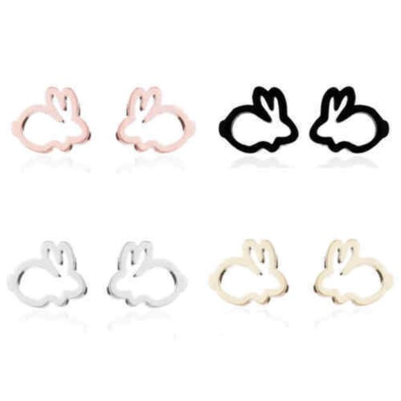 Black Bunny Rabbit Creative‎ Stud Earrings Trendy Easter Jewelry - Picture 2 of 2
